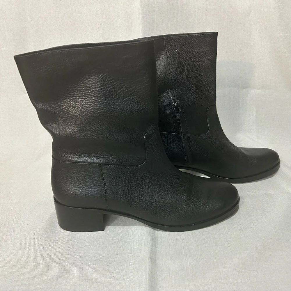 Michael Kors black leather low ankle boots booties block heel - Picture 3 of 6